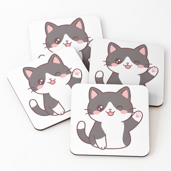 Item preview, Cute Grey and White Cat Waving Paw Cartoon designed and sold by putrineolen.