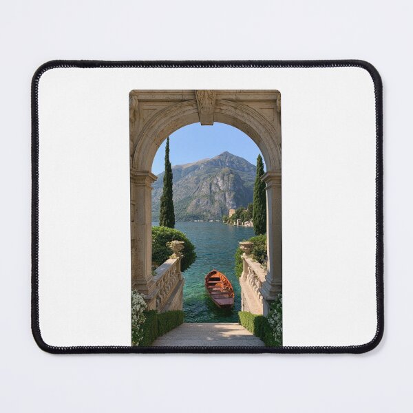 Item preview, Stone Arch to Paradise - Lake Como Italian Lake View with Wooden Boat designed and sold by Brandady.