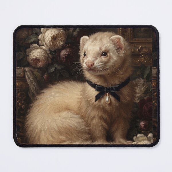 Item preview, Majestic Ferret Resting with White Roses Painting designed and sold by Real Beast Art.