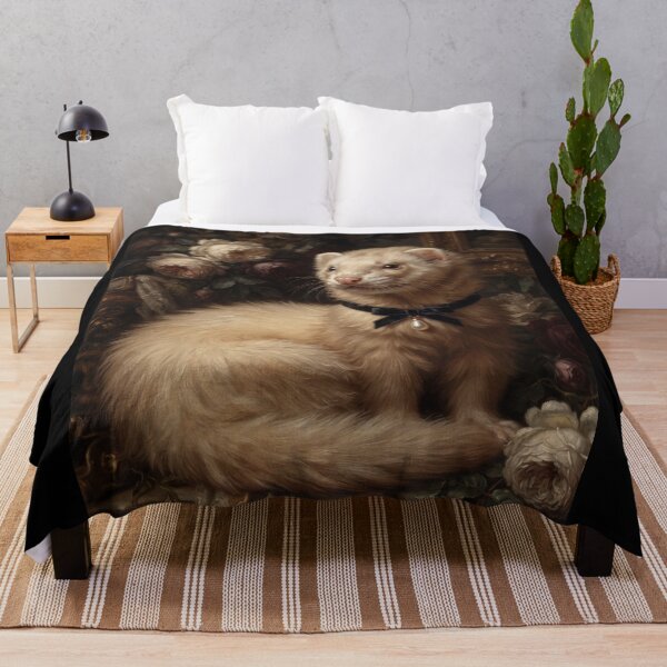 Item preview, Majestic Ferret Resting with White Roses Painting designed and sold by Real Beast Art.