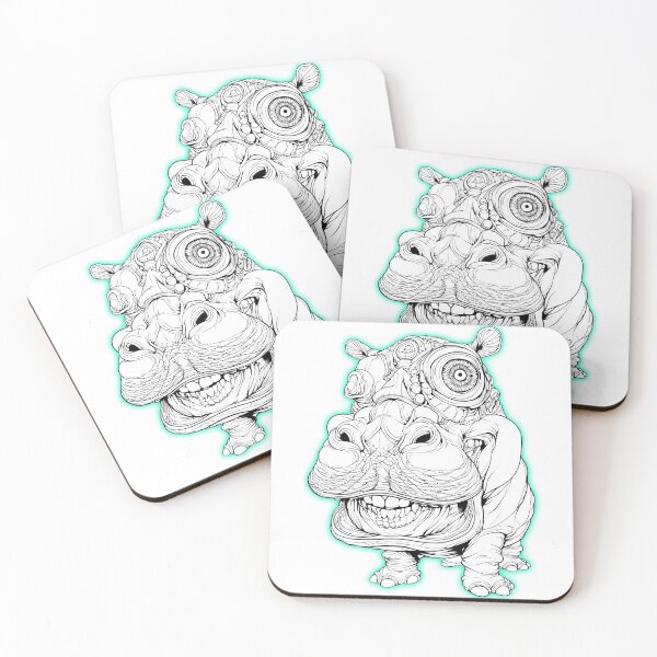 Item preview, Neon Surreal Hippo Line Art Illustration designed and sold by SiralyInk.