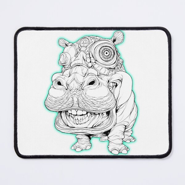 Item preview, Neon Surreal Hippo Line Art Illustration designed and sold by SiralyInk.