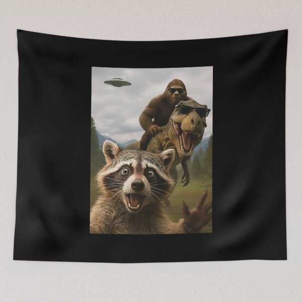 Item preview, Raccoon Selfie with Bigfoot T Rex UFO Funny designed and sold by suhairee-studio.