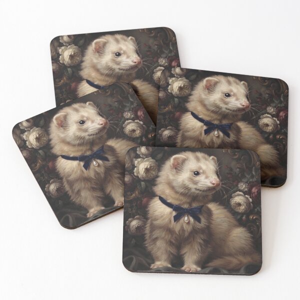 Item preview, Majestic Ferret with Blue Ribbon Oil Painting designed and sold by Real Beast Art.
