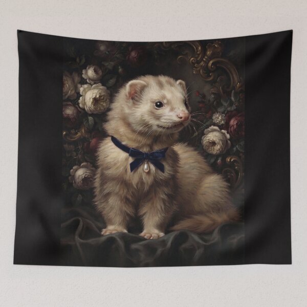 Item preview, Majestic Ferret with Blue Ribbon Oil Painting designed and sold by Real Beast Art.
