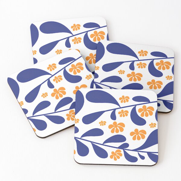 Item preview, Retro 70s Orange Daisy & Cobalt Blue Leaf Floral Seamless Pattern designed and sold by LuxocaDesigns24.
