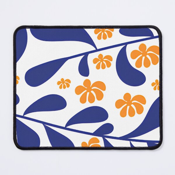 Item preview, Retro 70s Orange Daisy & Cobalt Blue Leaf Floral Seamless Pattern designed and sold by LuxocaDesigns24.