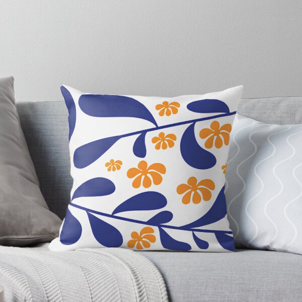 Item preview, Retro 70s Orange Daisy & Cobalt Blue Leaf Floral Seamless Pattern designed and sold by LuxocaDesigns24.
