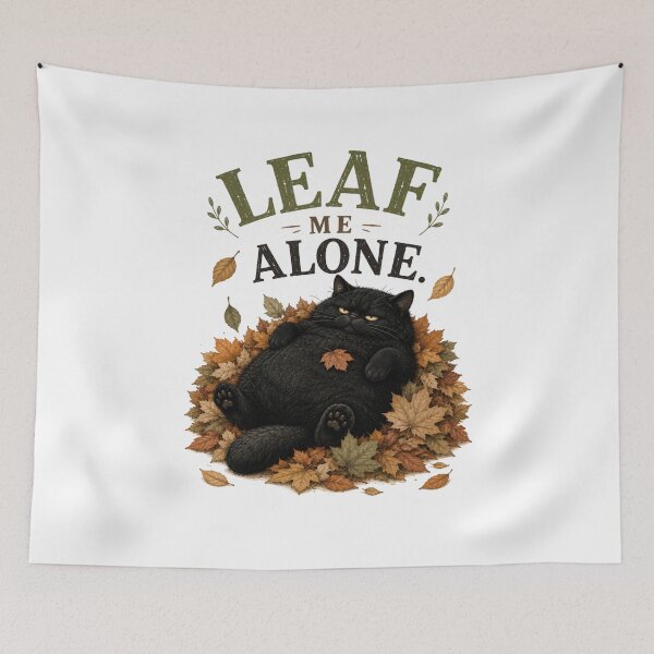 Item preview, Leaf Me Alone | Grumpy Fat Cat Lying in Autumn Leaves designed and sold by UUniqueIImprint.