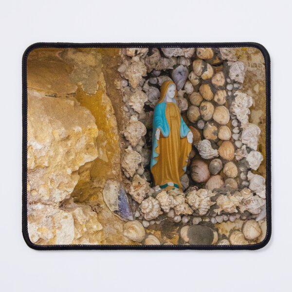 Item preview, Virgin Mary Statue in Shell Grotto Shrine Set into Weathered Stone Niche designed and sold by Nmallia.