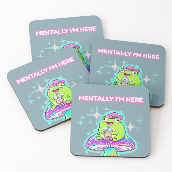 Item preview, Mentally I'm Here Frog Drinking Boba on Mushroom designed and sold by DNBY.