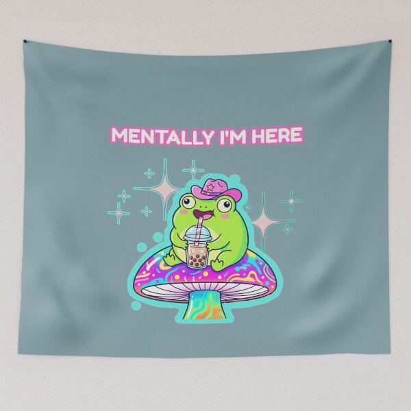 Item preview, Mentally I'm Here Frog Drinking Boba on Mushroom designed and sold by DNBY.