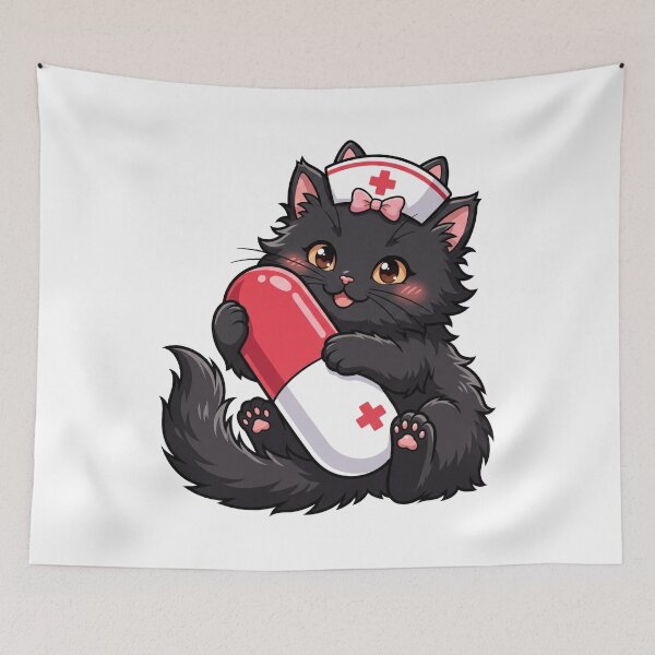 Item preview, Cute Kawaii Black Cat Nurse Medical Pill Bottle Veterinary Aesthetic designed and sold by Animer-art1.