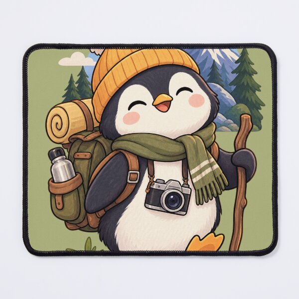 Item preview, Cute Penguin Mountain Adventure – Cozy Hiking Illustration designed and sold by LmonioressXxx.