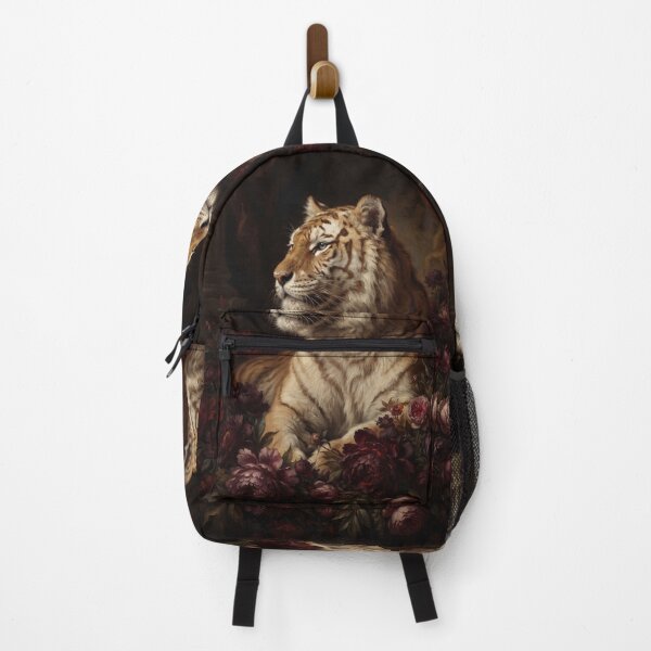 Item preview, Majestic Tiger Resting in Dark Peonies Painting designed and sold by Real Beast Art.