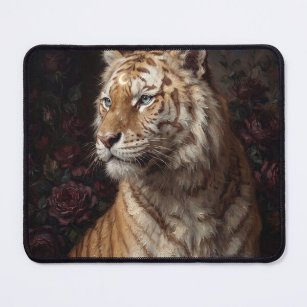 Item preview, Oil painting of a tiger and dark roses designed and sold by Real Beast Art.