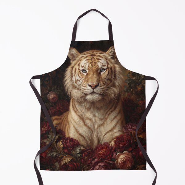 Item preview, Floral painting of tiger and dark peonies designed and sold by Real Beast Art.