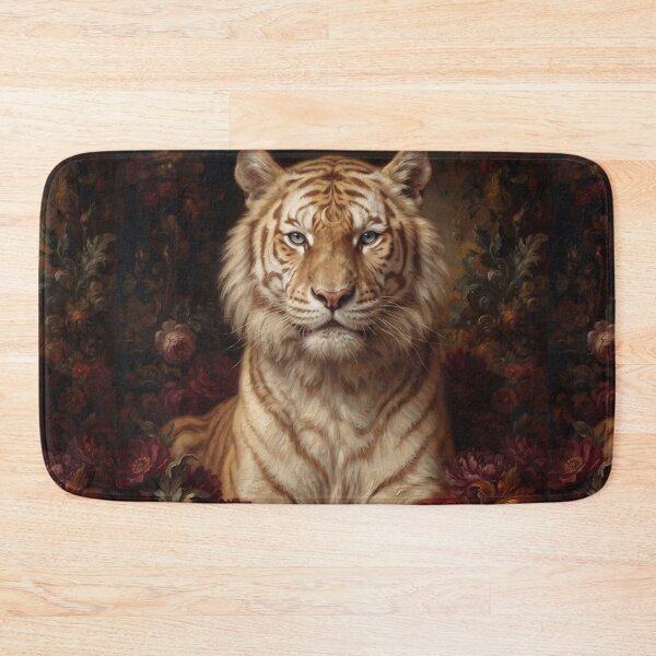 Item preview, Floral painting of tiger and dark peonies designed and sold by Real Beast Art.