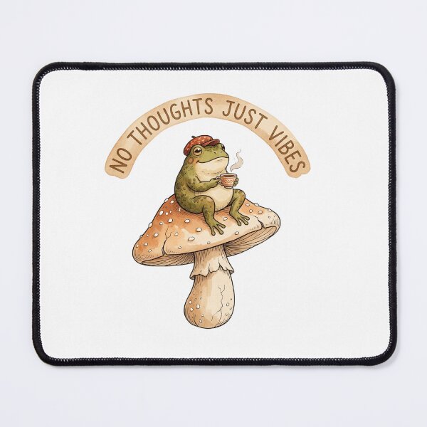 Item preview, No Thoughts Just Vibes Cute Frog on Mushroom Cottagecore Aesthetic T-Shirt designed and sold by Eidos [][][] ~εἶδος~.