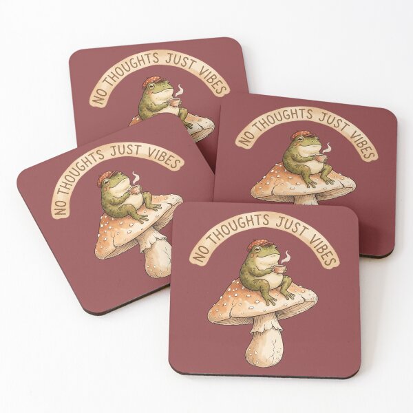 Item preview, No Thoughts Just Vibes Cute Frog on Mushroom Cottagecore Aesthetic T-Shirt designed and sold by Eidos [][][] ~εἶδος~.
