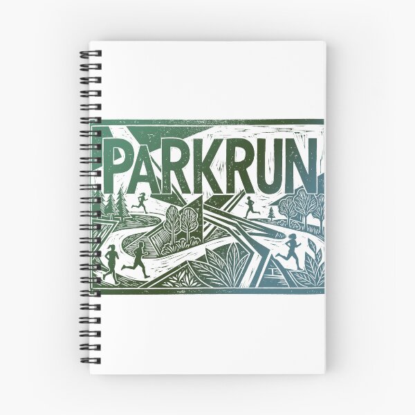 Item preview, Parkrun 5k Runners Green Forest Trail Woodcut Linocut Art Gift designed and sold by KiwiRider.
