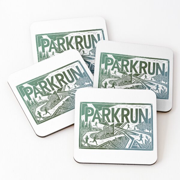 Item preview, Parkrun 5k Runners Green Forest Trail Woodcut Linocut Art Gift designed and sold by KiwiRider.
