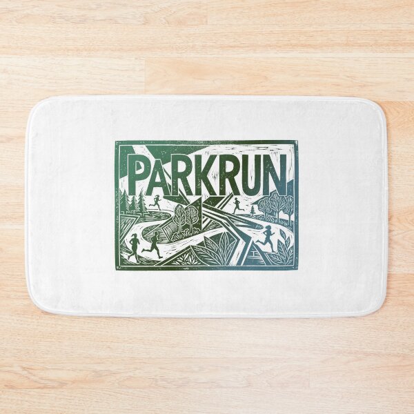 Item preview, Parkrun 5k Runners Green Forest Trail Woodcut Linocut Art Gift designed and sold by KiwiRider.