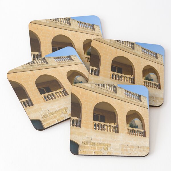 Item preview, Sunlit Mediterranean Stone Building With Arches and Balustraded Balconies on a Sunny Day designed and sold by Nmallia.