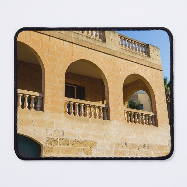 Item preview, Sunlit Mediterranean Stone Building With Arches and Balustraded Balconies on a Sunny Day designed and sold by Nmallia.