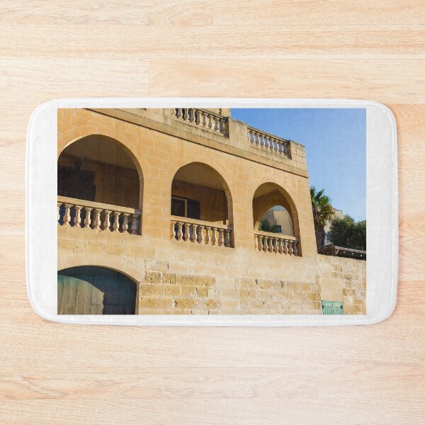 Item preview, Sunlit Mediterranean Stone Building With Arches and Balustraded Balconies on a Sunny Day designed and sold by Nmallia.