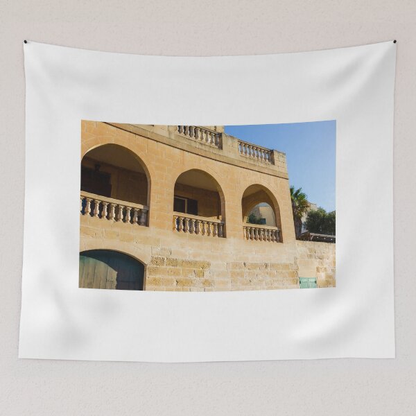Item preview, Sunlit Mediterranean Stone Building With Arches and Balustraded Balconies on a Sunny Day designed and sold by Nmallia.