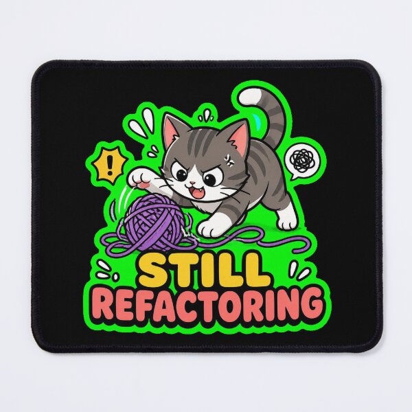 Item preview, Still Refactoring Developer Cat Sticker designed and sold by Cat Meme Fund.