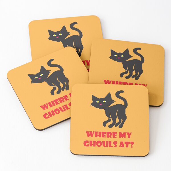 Item preview, Where My Ghouls At? Funny Halloween Black Cat designed and sold by ToluaPrints.