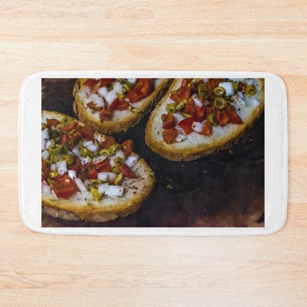 Item preview, Bruschetta With Tomato, Olive And Onion On Toasted Rustic Bread Mediterranean Appetizer designed and sold by Nmallia.