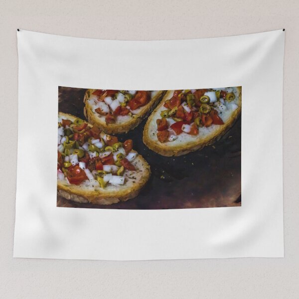 Item preview, Bruschetta With Tomato, Olive And Onion On Toasted Rustic Bread Mediterranean Appetizer designed and sold by Nmallia.