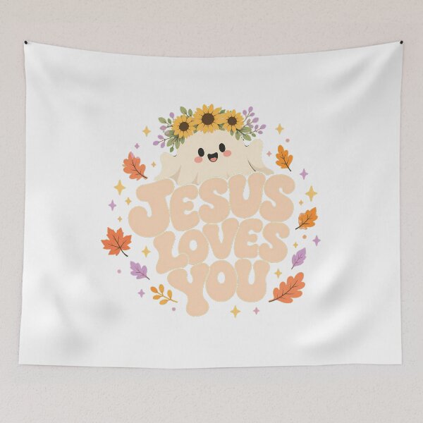 Item preview, Jesus Loves You Fall Ghost Floral Autumn Faith designed and sold by chattsuede.