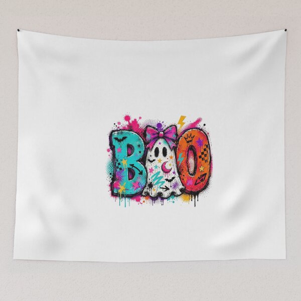 Item preview, Boo Ghost Neon Graffiti Splatter Pink Bow Halloween Retro 90s designed and sold by DYALEEZ-XCR.