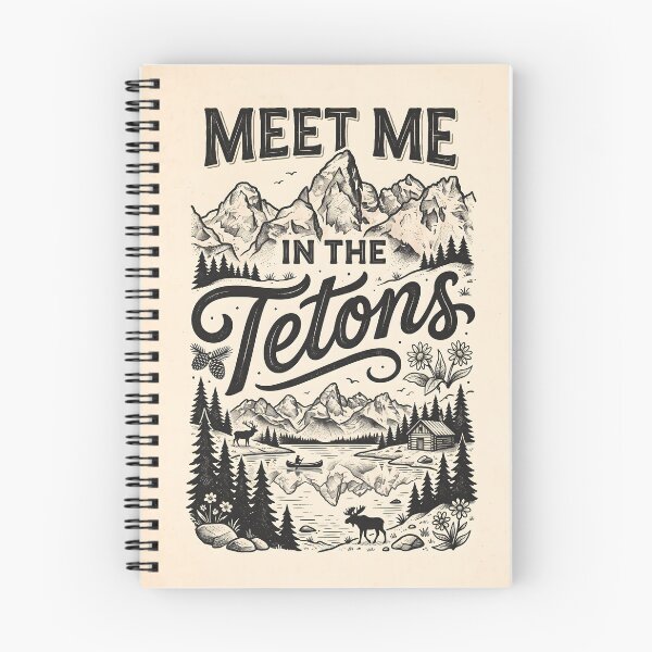 Item preview, Grand Teton National Park Vintage Linocut Travel Poster - "Meet Me in the Tetons" designed and sold by Northline Threads.