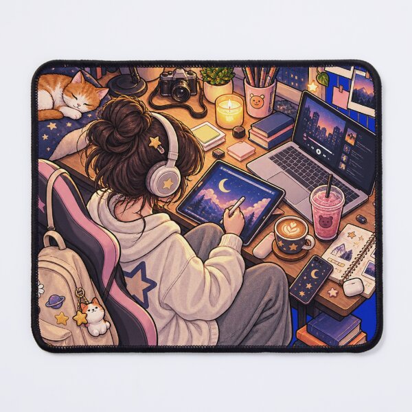Item preview, Cozy Creative Night Workspace – Lo-Fi Artist Illustration designed and sold by LmonioressXxx.