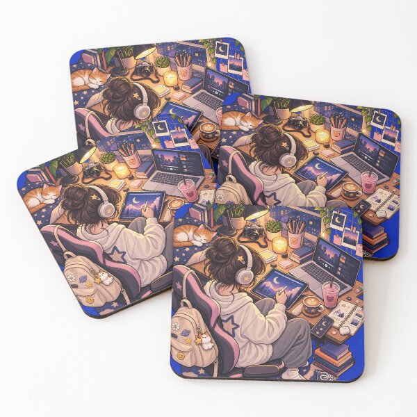Item preview, Cozy Creative Night Workspace – Lo-Fi Artist Illustration designed and sold by LmonioressXxx.