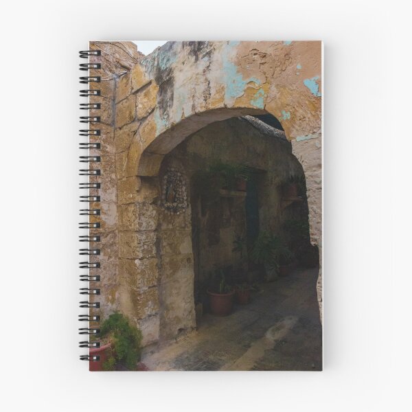 Item preview, Weathered Stone Archway Leading Into Shaded Mediterranean Courtyard With Potted Plants And Peeling Paint designed and sold by Nmallia.