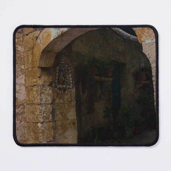 Item preview, Weathered Stone Archway Leading Into Shaded Mediterranean Courtyard With Potted Plants And Peeling Paint designed and sold by Nmallia.