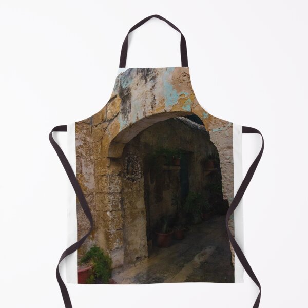 Item preview, Weathered Stone Archway Leading Into Shaded Mediterranean Courtyard With Potted Plants And Peeling Paint designed and sold by Nmallia.