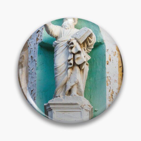 Item preview, Stone Religious Statue in Painted Niche on Weathered Building Facade With Architectural Detail designed and sold by Nmallia.