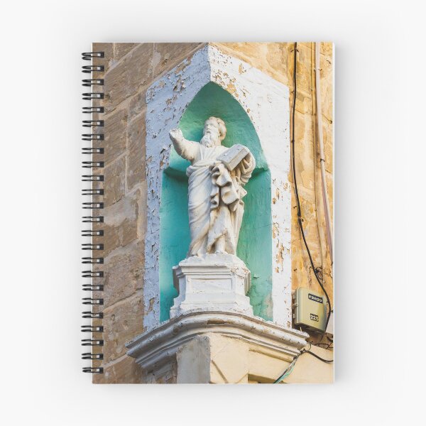 Item preview, Stone Religious Statue in Painted Niche on Weathered Building Facade With Architectural Detail designed and sold by Nmallia.