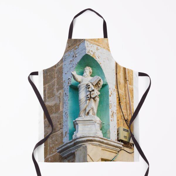 Item preview, Stone Religious Statue in Painted Niche on Weathered Building Facade With Architectural Detail designed and sold by Nmallia.
