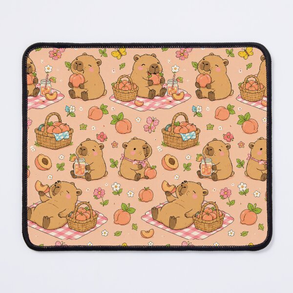 Item preview, Capybara Peach Picnic Pattern designed and sold by Soft Berry Studio.
