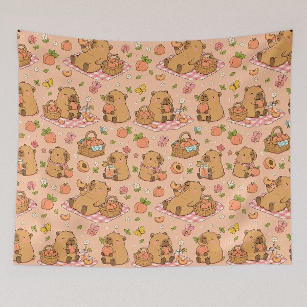 Item preview, Capybara Peach Picnic Pattern designed and sold by Soft Berry Studio.
