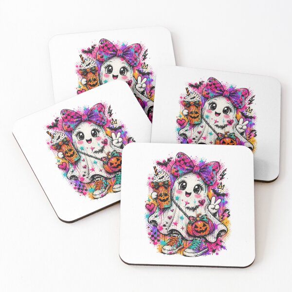 Item preview, Cute Ghost Girl Pink Halloween Neon Graffiti Pumpkin Latte Peace Sign designed and sold by DYALEEZ-XCR.