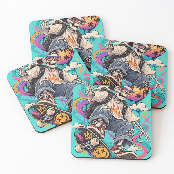 Item preview, Retro Skeleton Skateboard Street Art – Vintage Skater Illustration designed and sold by LmonioressXxx.